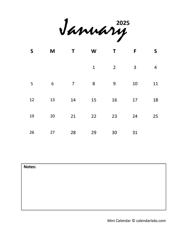 2025 Mini Calendar Printable Glory Kamilah