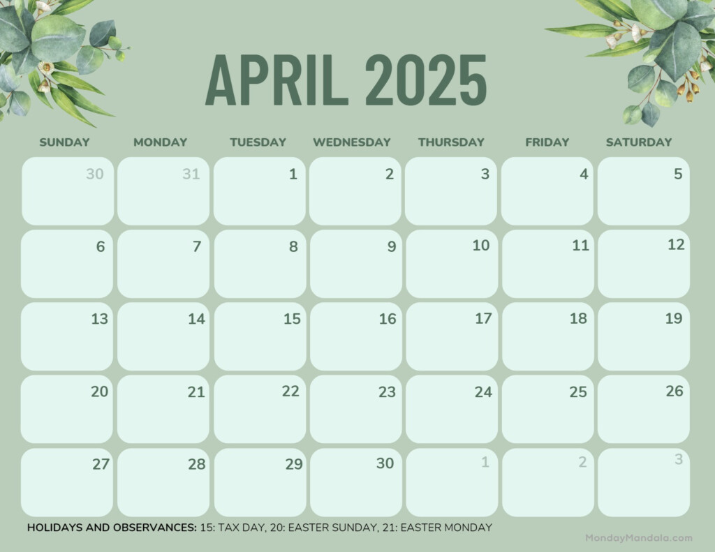 April 2025 Calendar 52 Free PDF Printables 