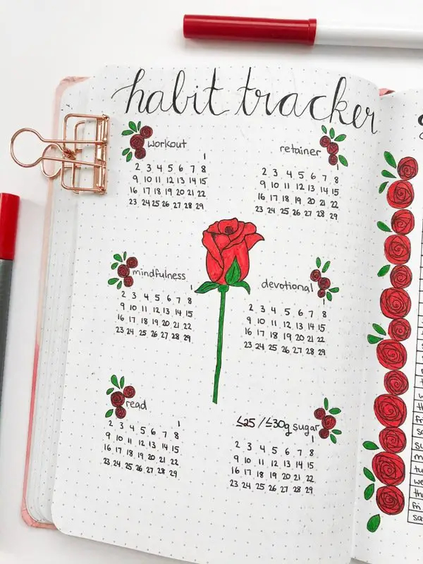 Bullet Journal Monthly Layout Rose Theme Andrea Peacock
