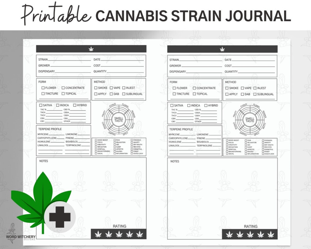 Cannabis Strain Journal Printable Medical Marijuana Digital Etsy
