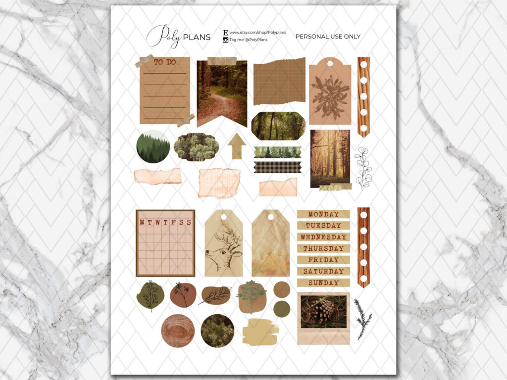 Forest Bullet Journal Printable Stickers Diary Digital Stickers PNG 