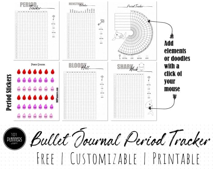 FREE Printable Period Tracker Bullet Journal Customizable