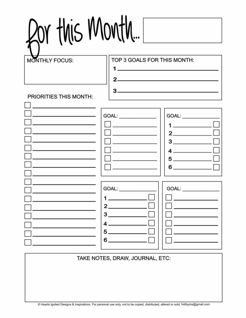 Monthly Goals Page Blank And Simple Monarch Letter Size 11 X 8 5 