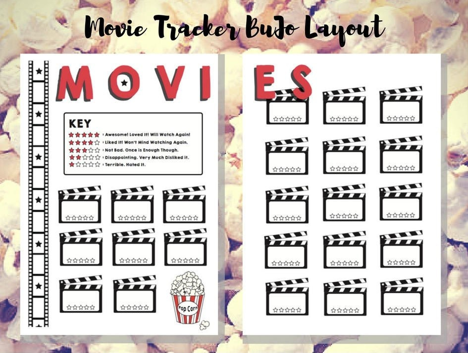 Movie Tracker Bullet Journal 5 star Rating Film Review Bujo Printable 