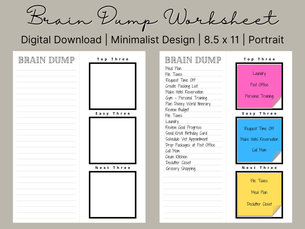 Printable Brain Dump Worksheet Brain Dump Organizer Brain Dump Bullet 