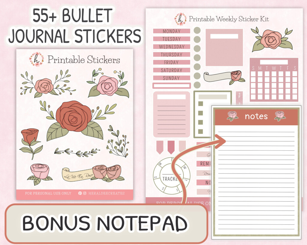 Printable Bullet Journal Kit Rose Stickers Rose Bullet Journal Etsy