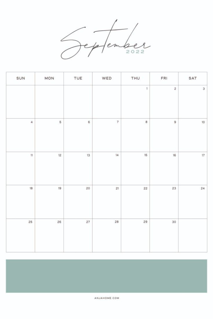 Sage Green Cute September 2022 Free Calendar Printable For Bullet 