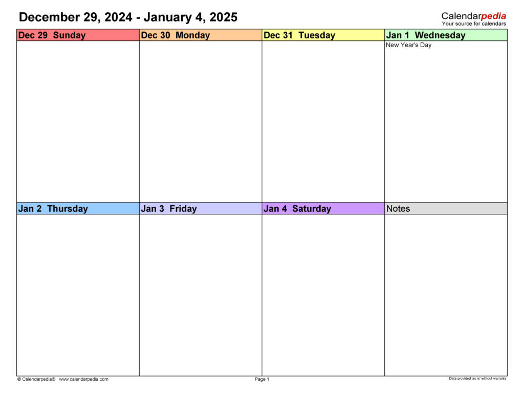 Weekly Calendars 2025 For PDF 12 Free Printable Templates