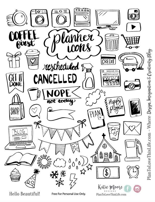 Hand Drawn Planner Icon Printable Set Plan To Love This Life Bullet 