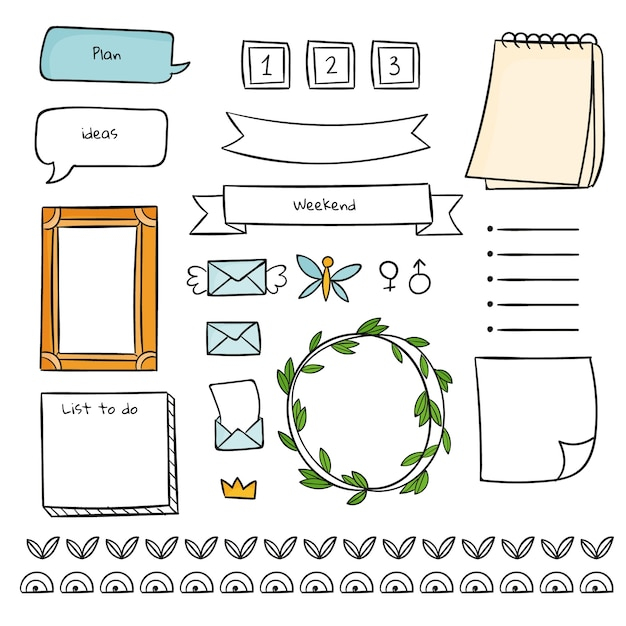 Premium Vector Notepad And Cute Shapes Of Bullet Journal Template
