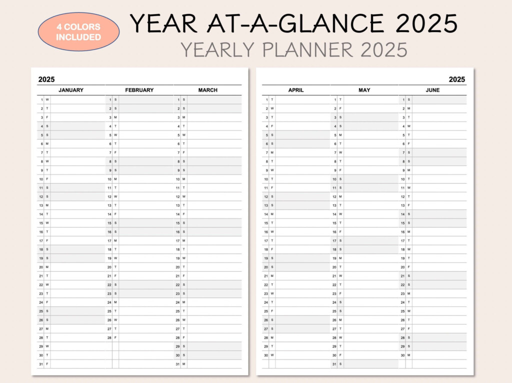 Printable Yearly Planner Calendar 2025 Yearly Overview 2025 Year At a 